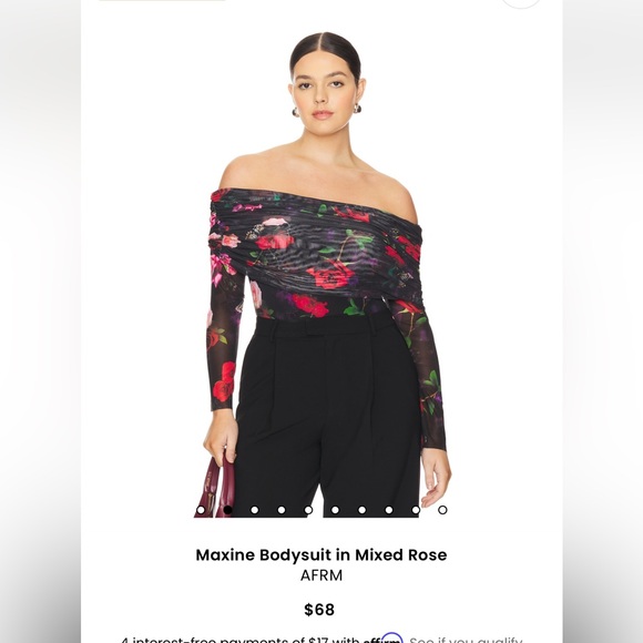 AFRM Maxine Off-Shoulder Bodysuit in Black and Red Floral - Picture 2 of 9